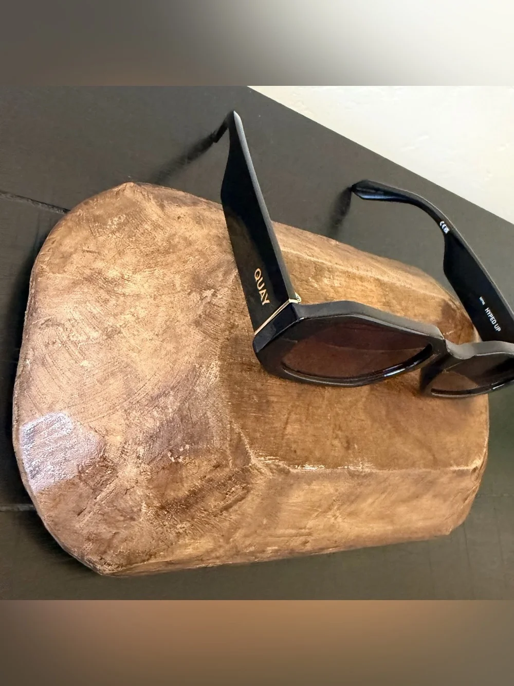 Quay HYPED UP Black Fame / Smoke Lens Geometric Narrow Sunglasses - Picture 5 of 9